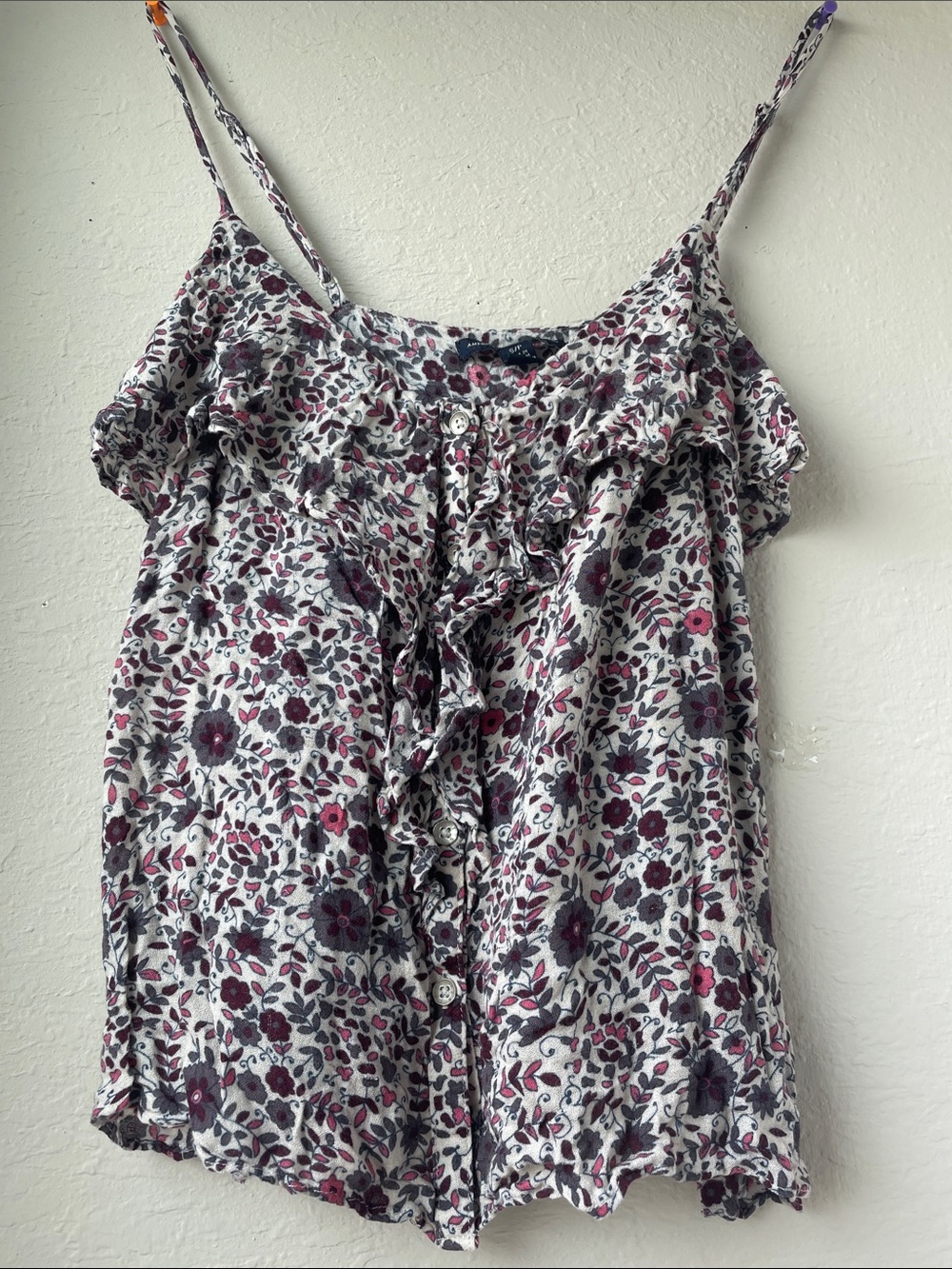 American Eagle Outfitters White Cami with Plum Floral Print
